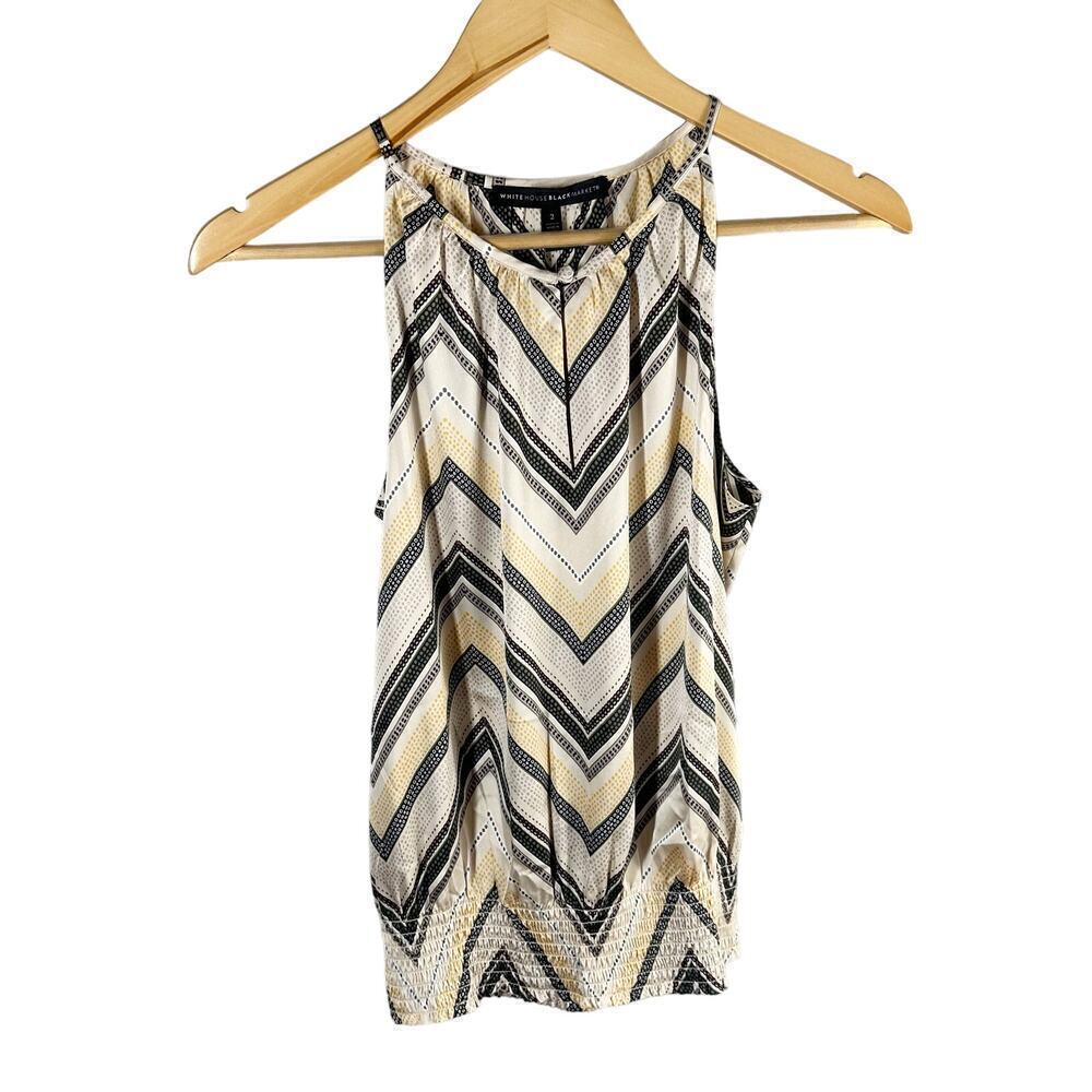 White House Black Market Sleeveless Chevron Printed Smocked Waist Size 2